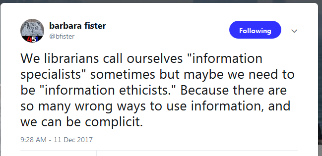 Tweet about complicity in information handling